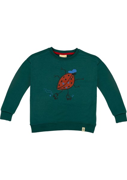 Lady Beetle Baskılı Yeşil Uzun Kollu Erkek Çocuk Sweatshirt