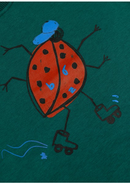 Lady Beetle Baskılı Yeşil Uzun Kollu Erkek Çocuk Sweatshirt fiyatları