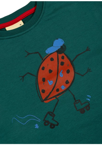 Lady Beetle Baskılı Yeşil Uzun Kollu Erkek Çocuk Sweatshirt modelleri