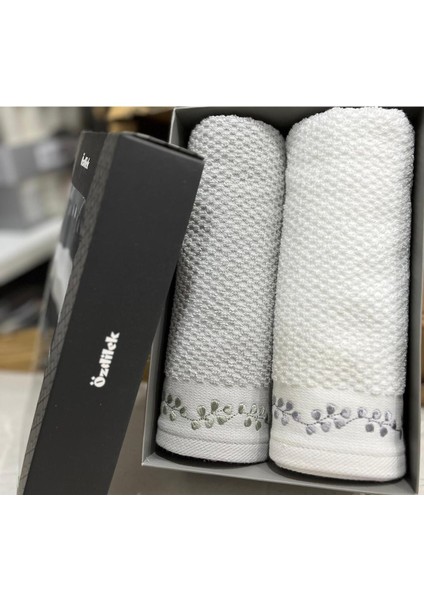 Filgo Çiçekli 2'li Kutulu Havlu Beyaz-Yeşil