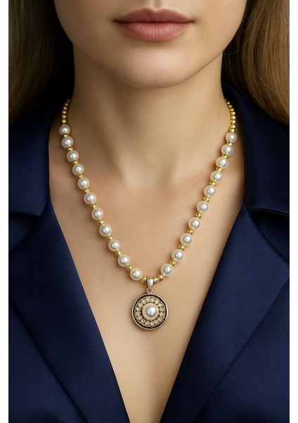 Gold Aparatlı Inci Kolye ve Küpe Seti fiyatları