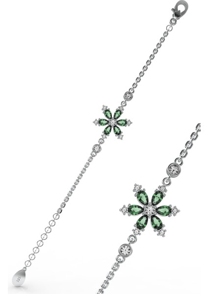 925 Ayar Zümrüt Yeşil Taşlı Rodyum Lotus Çiçeği Gümüş Bileklik modelleri