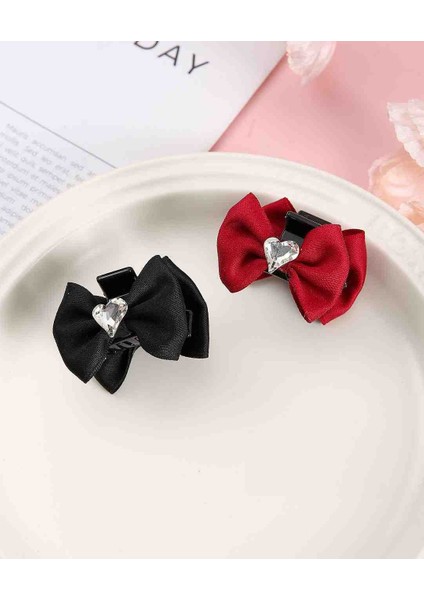 Saten Fiyonk Model Kristal Taş Detaylı Siyah Renk 4 cm Mandal Toka