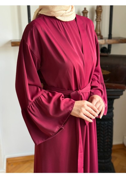 Bordo Fırfırlı Ikili Takım Abaya Takım 5038 fiyatları