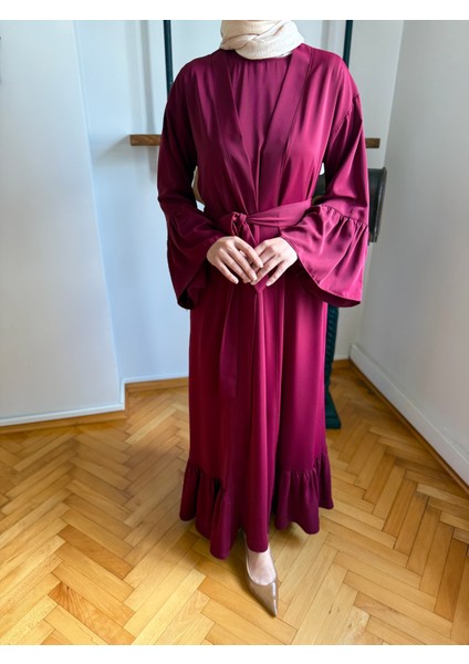 Bordo Fırfırlı Ikili Takım Abaya Takım 5038 fırsatları