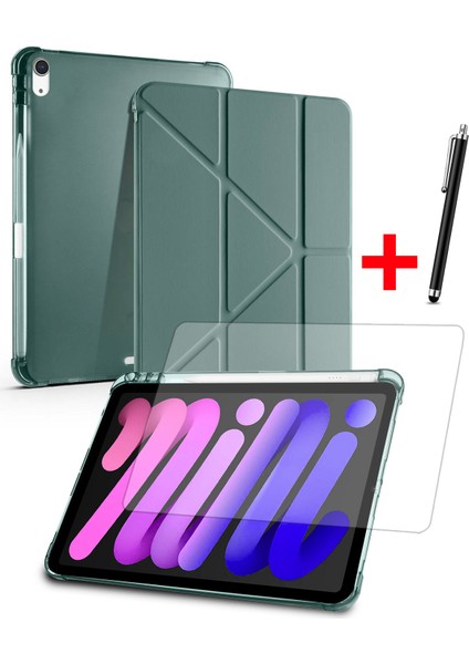Apple iPad Mini 7 / iPad Mini 6 Uyumlu Uyku Modlu Standlı Akıllı Kılıf Ekran Koruyucu ve Kalem Set