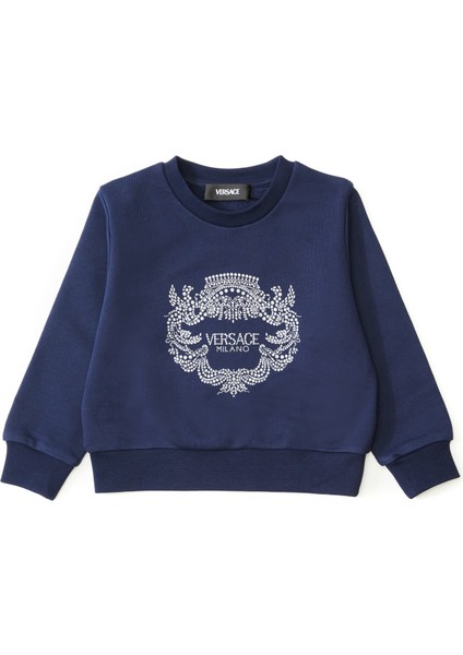 Lacivert Silver Logo Baskılı Kız Çocuk Sweatshirt