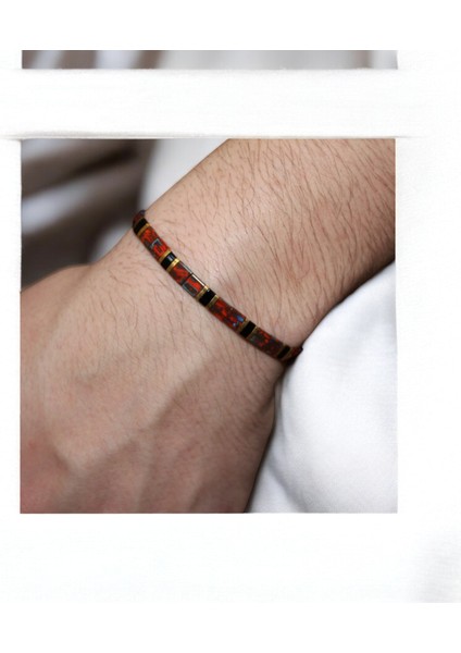 El Yapımı Kırmızı Altın Sarı Siyah Tila Boncuk Bileklik – Desenli, Ayarlanabilir, Unisex indirimleri