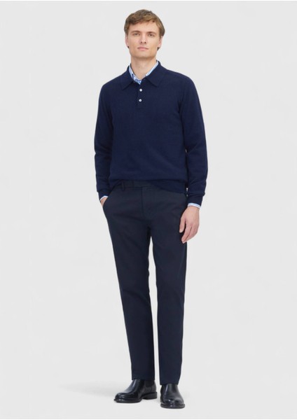 Lacivert Düz Dokuma Regular Fit Casual Pamuk Karışımlı Pantolon