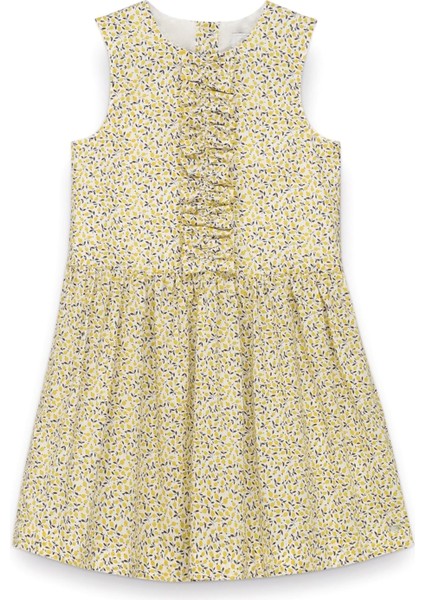 Sarı Desenli Koton Kolsuz Kız Çocuk Elbise