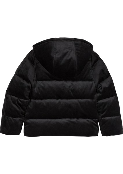 Siyah Kadife Kapüşonlu Kız Çocuk Doudoune Mont fiyatları