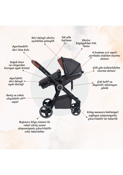 Oro Travel Sistem Bebek Arabası - Dark Pearl, Hafif ve Konforlu, 3 Yıl Garantili