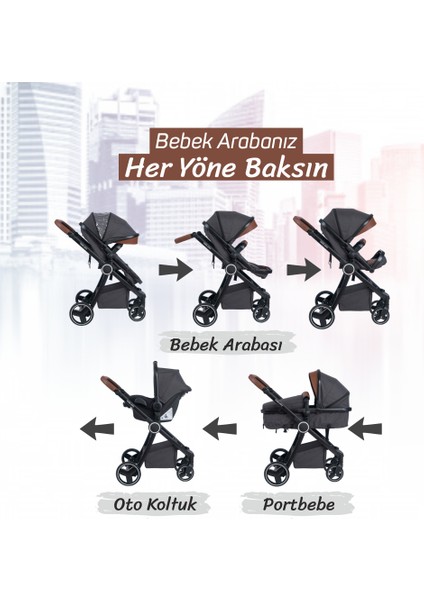 Oro Travel Sistem Bebek Arabası - Dark Pearl, Hafif ve Konforlu, 3 Yıl Garantili