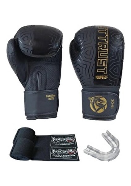 Cool Lime Hakiki Deri Kick Boks Eldiveni Boks Eldiveni Muay Thai Dragon Bandaj Dişlik 3'lü Set