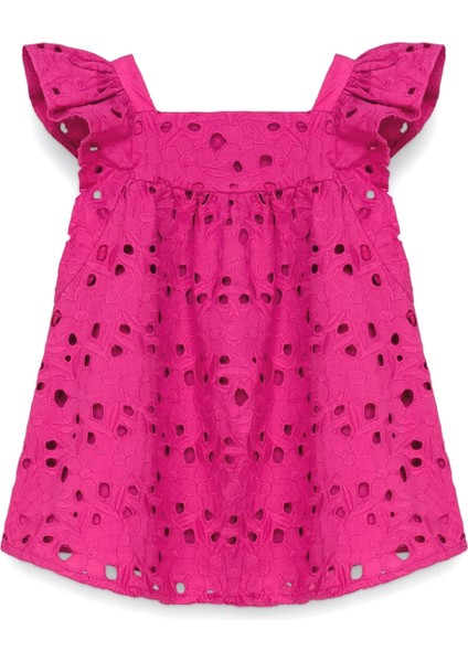 Fuşya Kolsuz Kız Bebek Elbise