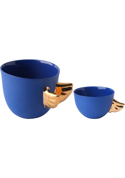 Volans Porselen Lacivert Küçük ve Orta Boy Kupa Seti