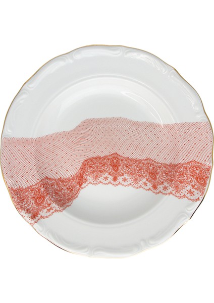 Volante Dentelle Kırmızı Porselen Çukur Tabak 22 cm