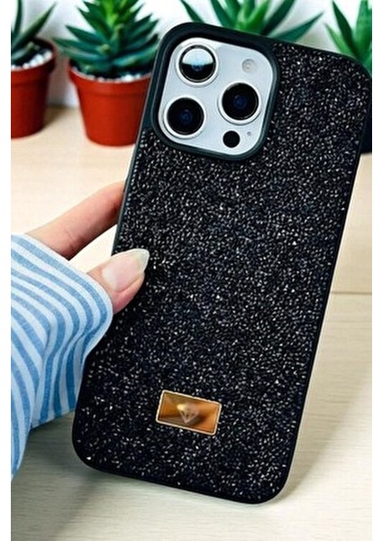 iPhone 14 Pro Max Uyumlu – Elmas Tasarımlı, Siyah Taşlı, Işıltılı Pırlanta Silikon Kılıf