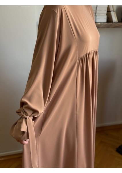 Camel Kol Bağlamalı Oversize Elbise 1001 modelleri
