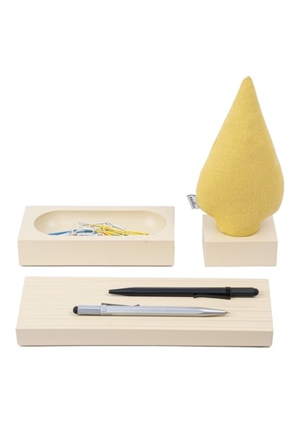 Kayigo Woody Krem Üçlü Ofis Seti - Sarı Ladin