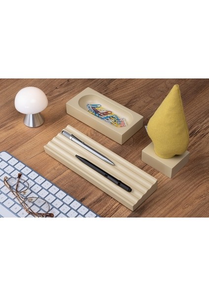 Kayigo Woody Krem Üçlü Ofis Seti - Sarı Ladin modelleri