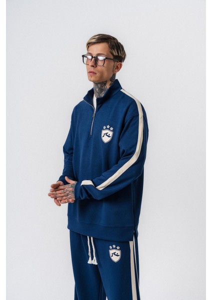 Erkek Şerit Detaylı Yarım Fermuarlı Modal Sweatshirt Lacivert fiyatları