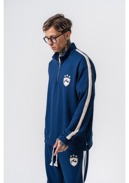 Erkek Şerit Detaylı Yarım Fermuarlı Modal Sweatshirt Lacivert modelleri