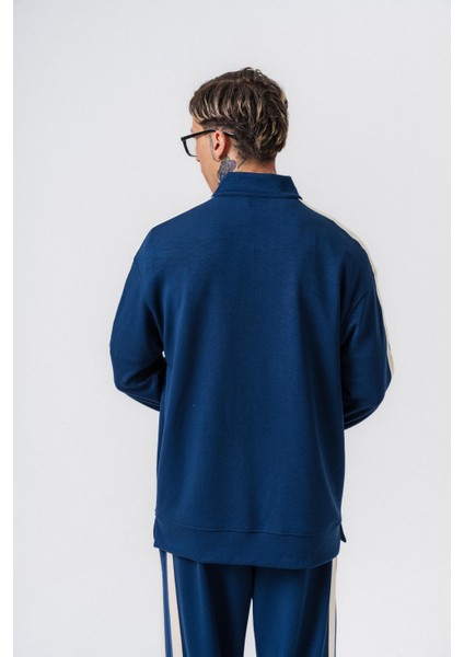 Erkek Şerit Detaylı Yarım Fermuarlı Modal Sweatshirt Lacivert fırsatları