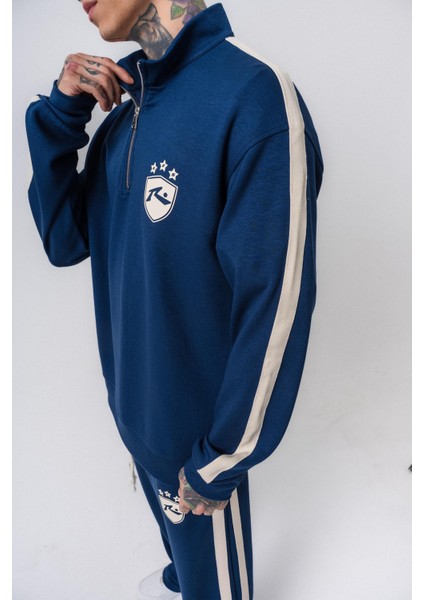 Erkek Şerit Detaylı Yarım Fermuarlı Modal Sweatshirt Lacivert indirimleri