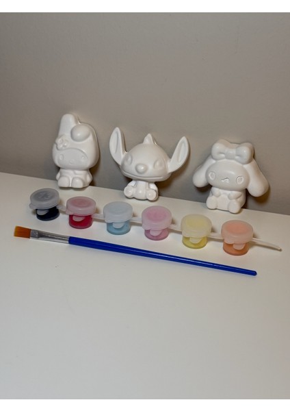 Çocuklar Için 3D Taş Boyama Seti-Eğitici Yaratıcı Sanat Kitleri-3 Minyatür Figür, 6 Renk Boya, Fırça