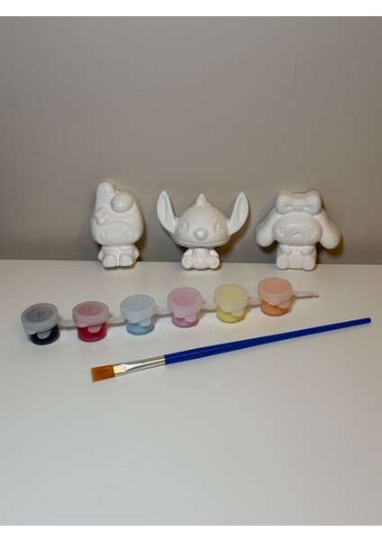 Çocuklar Için 3D Taş Boyama Seti-Eğitici Yaratıcı Sanat Kitleri-3 Minyatür Figür, 6 Renk Boya, Fırça fiyatları