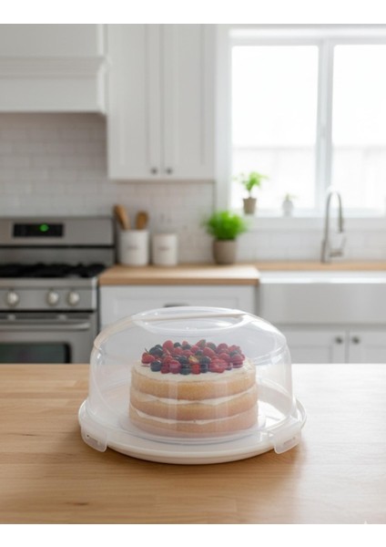 Kilitli Kapaklı Kek ve Pasta Fanusu 34 cm Büyük Boy – 7 Litre Krem Renk | Taşınabilir, Bpa Free, Bulaşık Makinesine Uygun