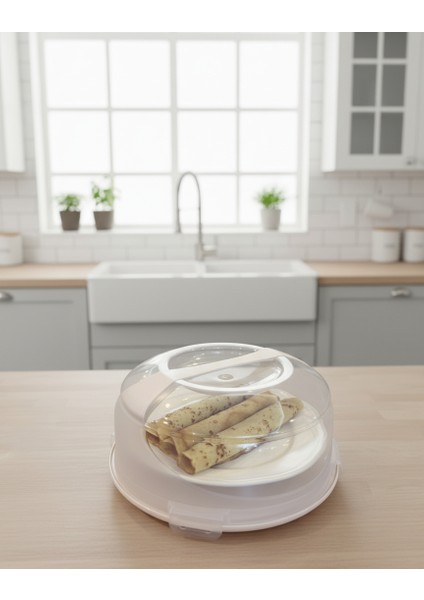 Kilitli Kapaklı Kek ve Pasta Fanusu 34 cm Büyük Boy – 7 Litre Krem Renk | Taşınabilir, Bpa Free, Bulaşık Makinesine Uygun modelleri