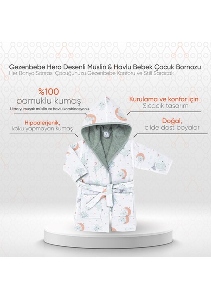 Hero Desenli Elephant Müslin Havlu Bebek Çocuk Bornozu fiyatları