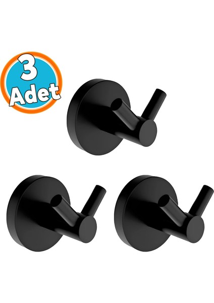 Askılık Vidalı Paslanmaz Metal Duvar Askısı Banyo ve Mutfak Için Modern Tasarım Siyah 3 Adet