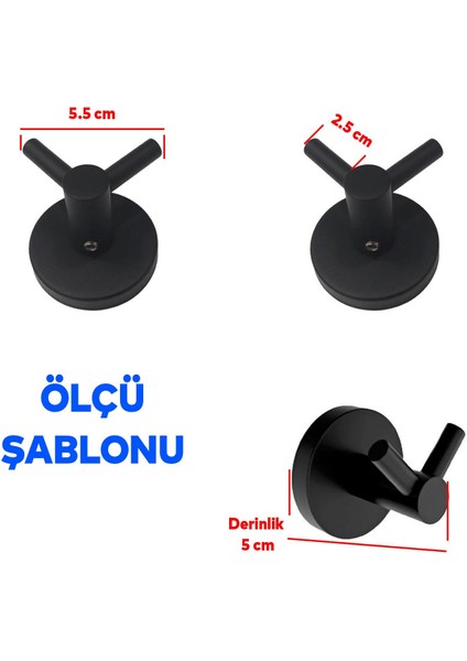 Askılık Vidalı Paslanmaz Metal Duvar Askısı Banyo ve Mutfak Için Modern Tasarım Siyah 3 Adet modelleri