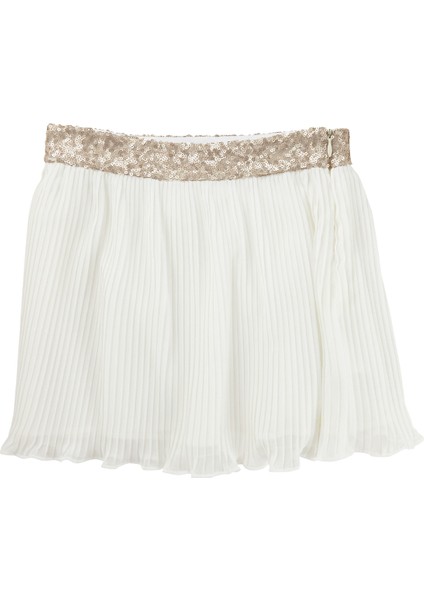 Ekru Payetli Piliseli Şifon Kız Çocuk Etek