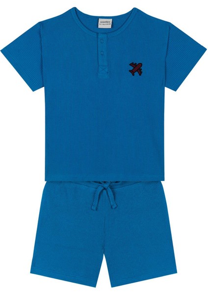 Mavi Waffle Şortlu T-Shirt Şort Erkek Çocuk 2'li Set
