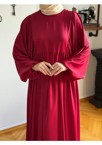 Bordo Balon Kollu Oversize Elbise 5096 fiyatları