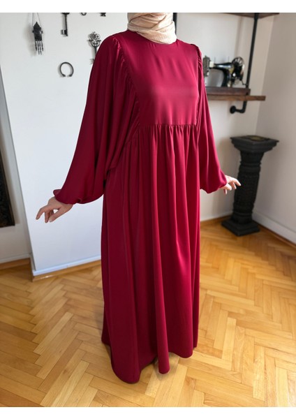 Bordo Balon Kollu Oversize Elbise 5096 indirimleri
