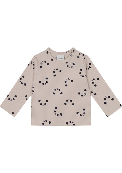 Krem Panda Desenli Uzun Kollu Tshirt ve Pantolon Unisex Bebek 2'li Set fiyatları
