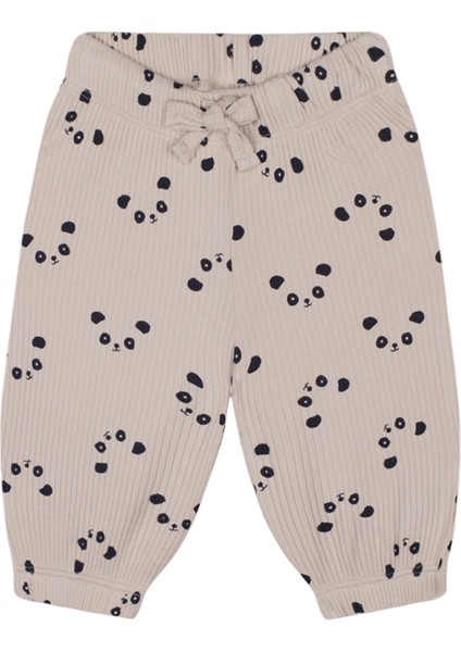 Krem Panda Desenli Uzun Kollu Tshirt ve Pantolon Unisex Bebek 2'li Set modelleri