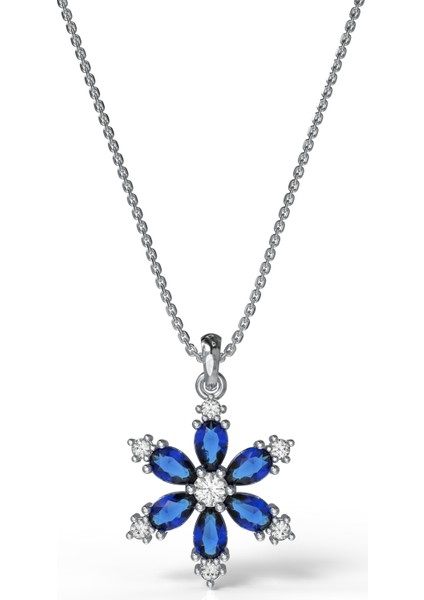 925 Ayar Safir Taşlı Rodyum Lotus Çiçeği Gümüş Kolye modelleri