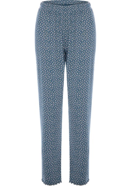 Kadın Pamuklu Çıtır Çiçek Desenli Baby Overloklu Fiyonk Detaylı Uzun Kollu Pijama Takımı fırsatları