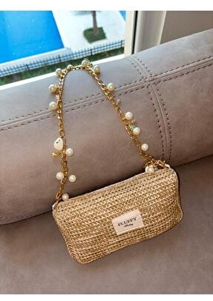 Charm Zincirli Inci Hasır Çanta/ Gold Askılı Kadın El ve Omuz Çantası (25X15) fiyatları