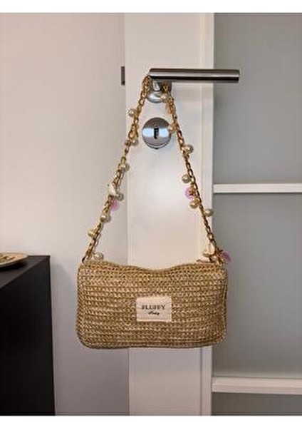 Charm Zincirli Inci Hasır Çanta/ Gold Askılı Kadın El ve Omuz Çantası (25X15) modelleri