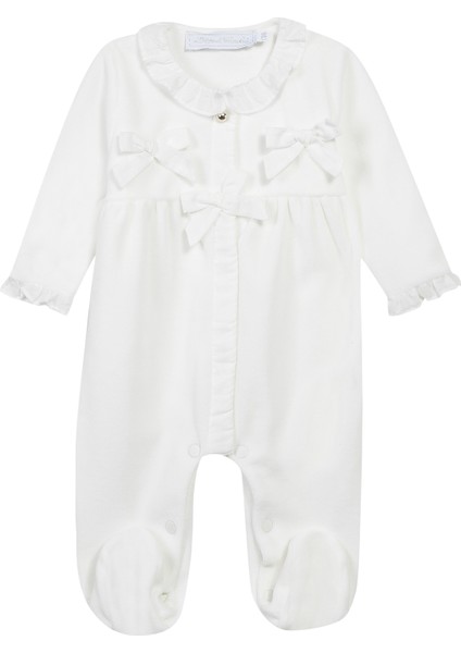 Ekru Kadife Kız Bebek Tulum