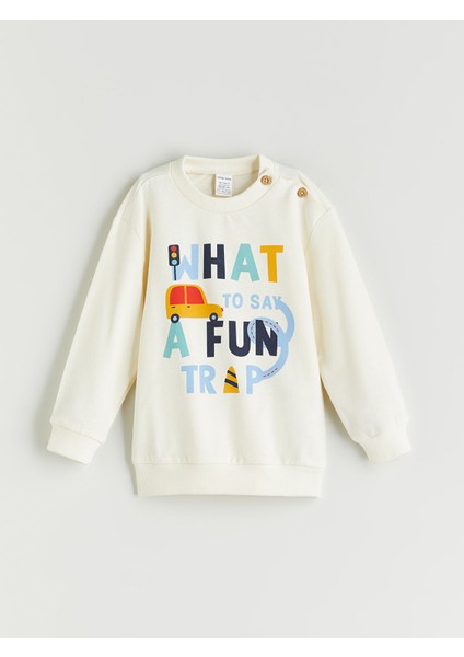 Yeni Sezon Bisiklet Yaka Baskılı Erkek Bebek Sweatshirt ve Eşofman Alt 2'li fiyatları