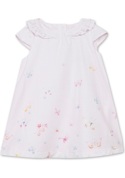 Pembe Kelebek Baskılı Kısa Kollu Kız Bebek Elbise