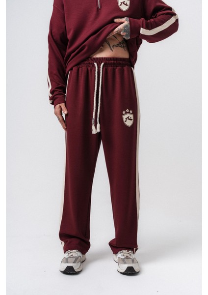 Erkek Şerit Detaylı Modal Baggy Eşofman Altı Vişne